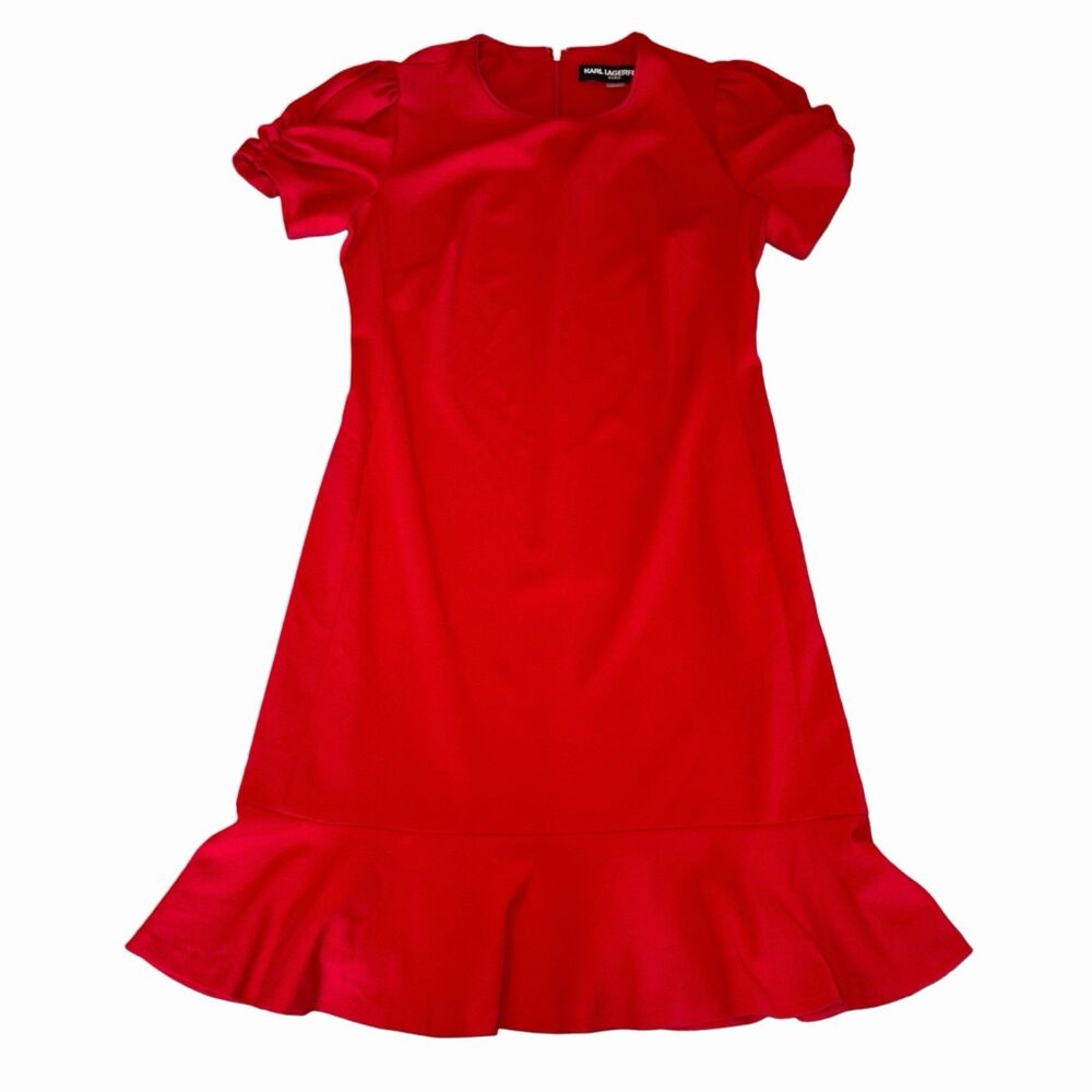 Karl Lagerfield Paris A Line Dress Women's Short Sleeve Red Ruffle Hem Size 4